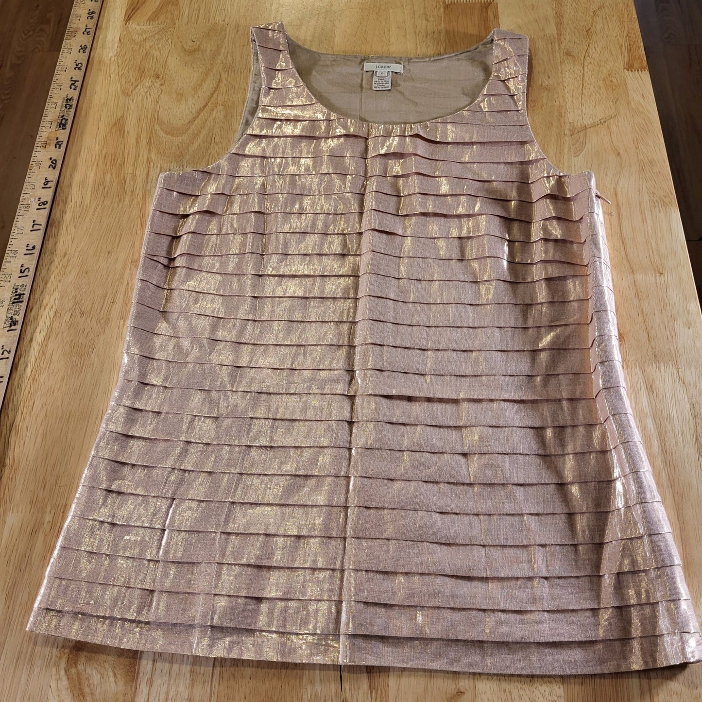 J.Crew Pink Metallic Pleated Sleeveless Tank Blouse Side Zip 17" P2P Cotton