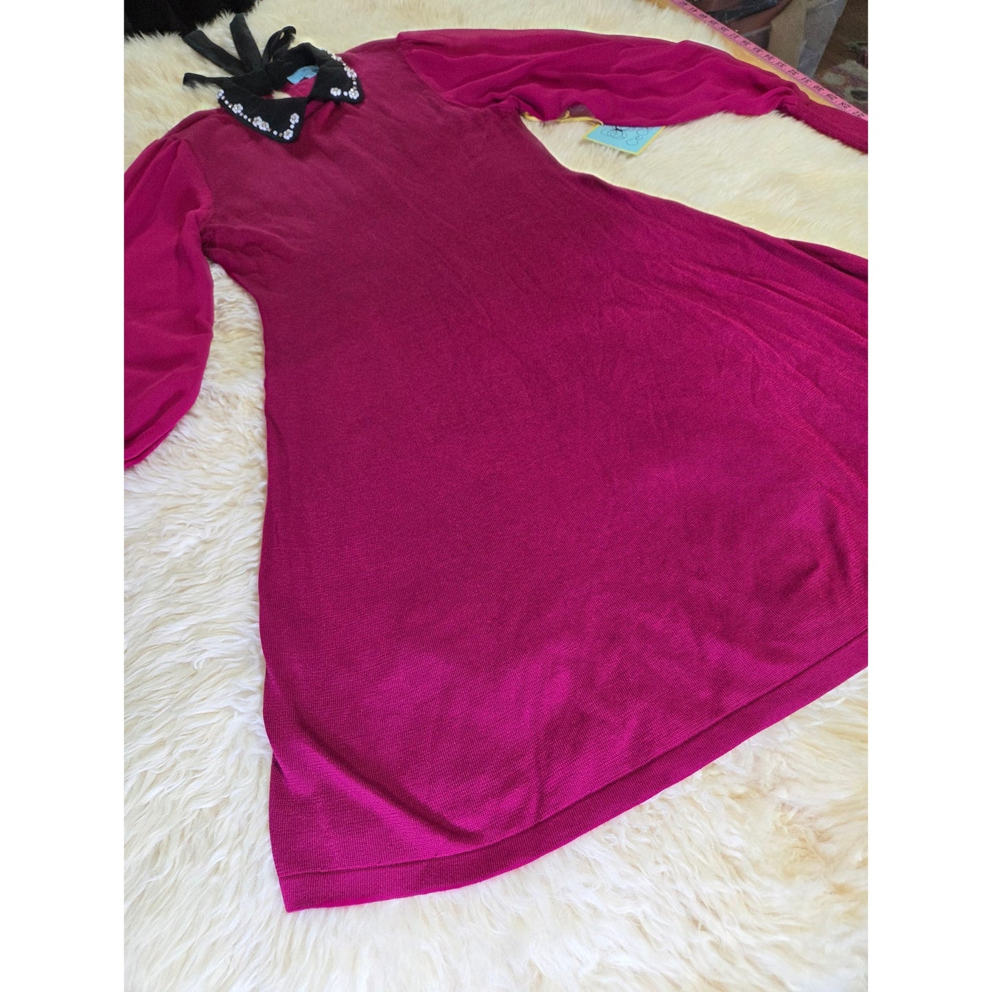 NWT Cece Pink fuchsia magenta sweater dress rhinestone Peter Pan collar