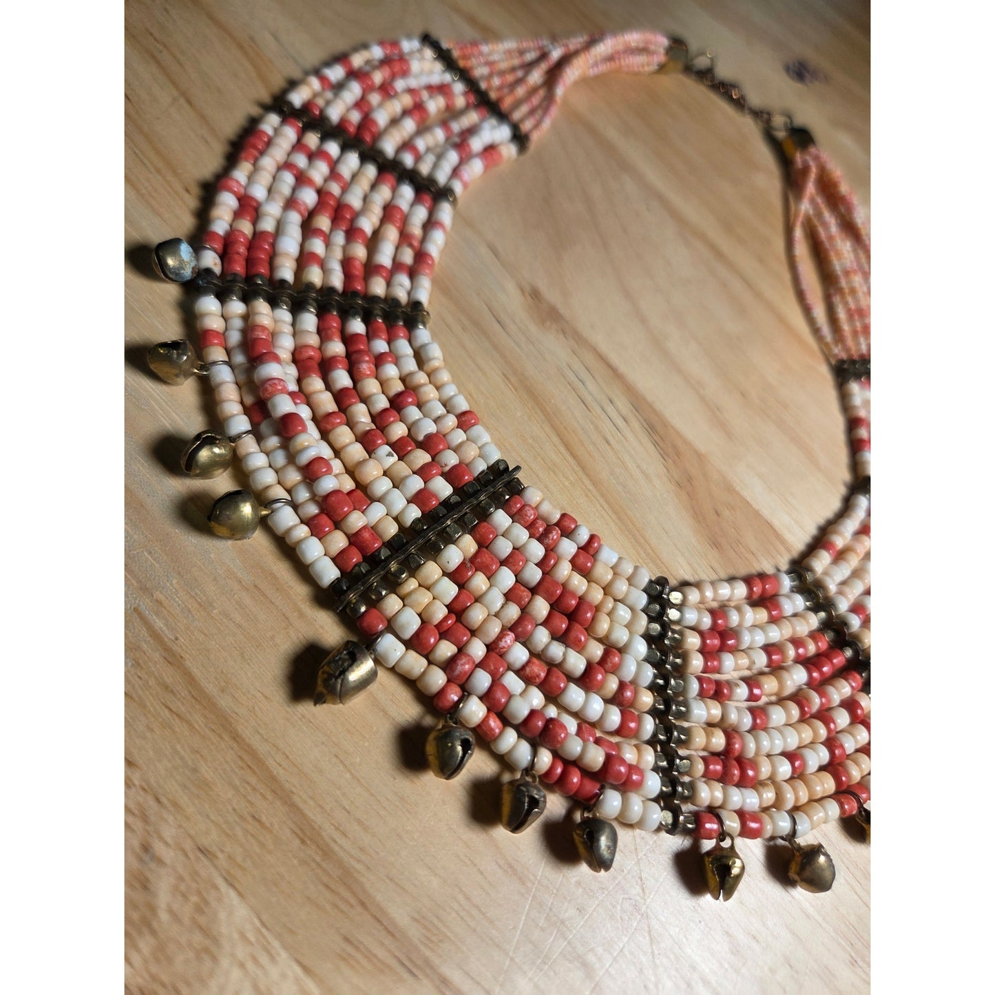 Red & White Beaded Chest Plate Necklace Vintage Hand Made I Believe