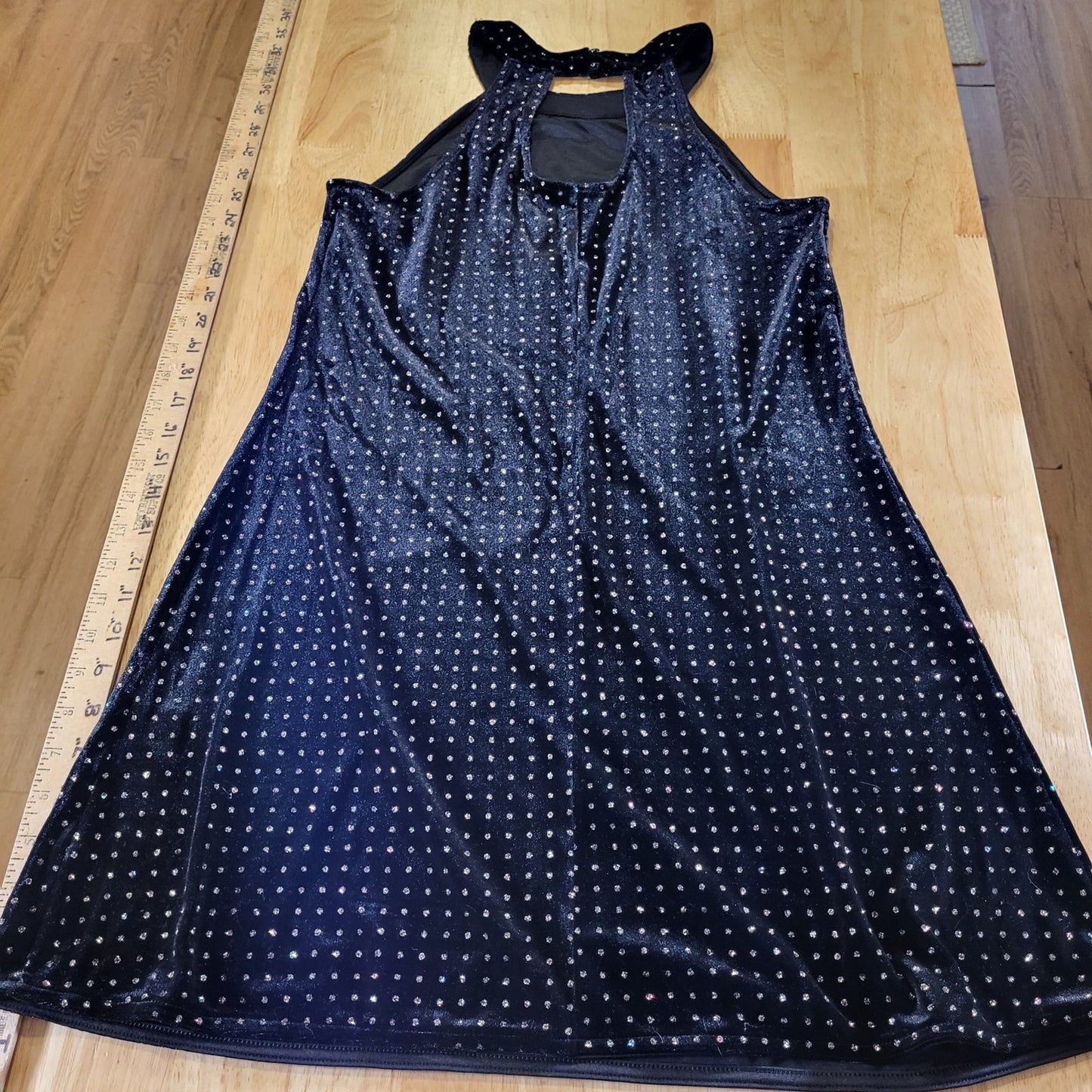Candie's Black Velvet Sparkle Dotted Sleeveless Mini Dress Keyhole Back M