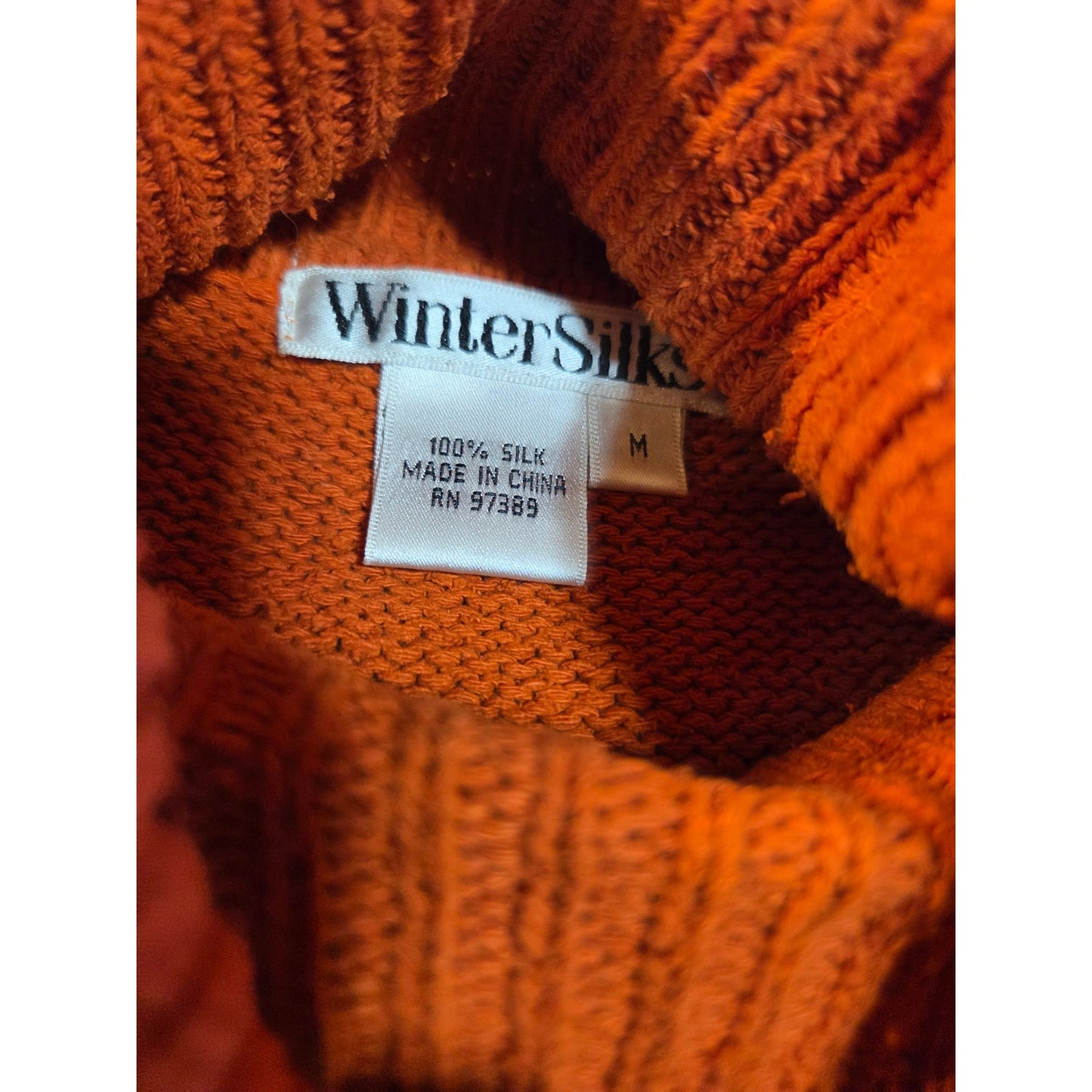 Winter silks vintage silk knit orange turtleneck sweater close close-knit medium
