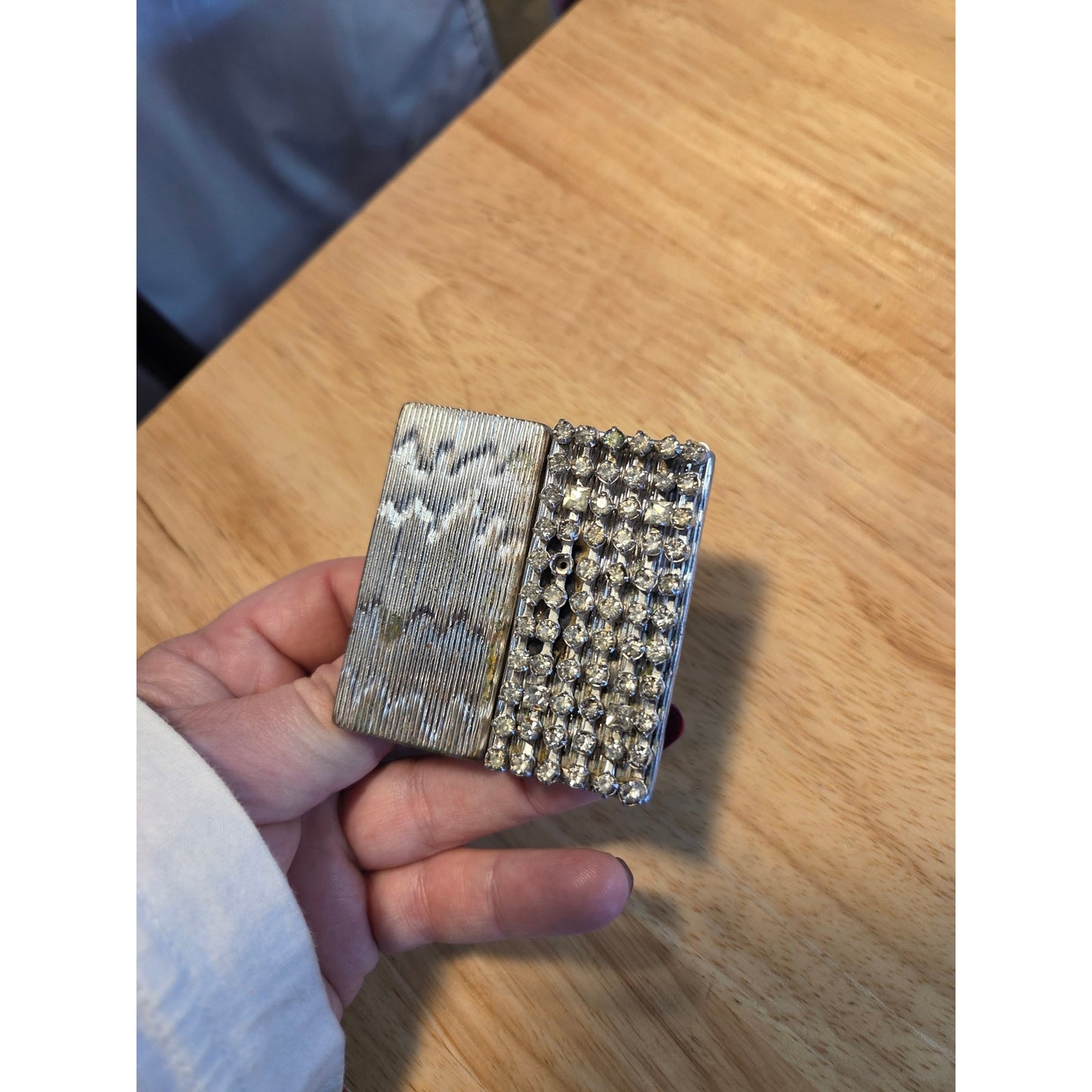 Vintage pill box rhinestone covered two-sided some wearing 1x3