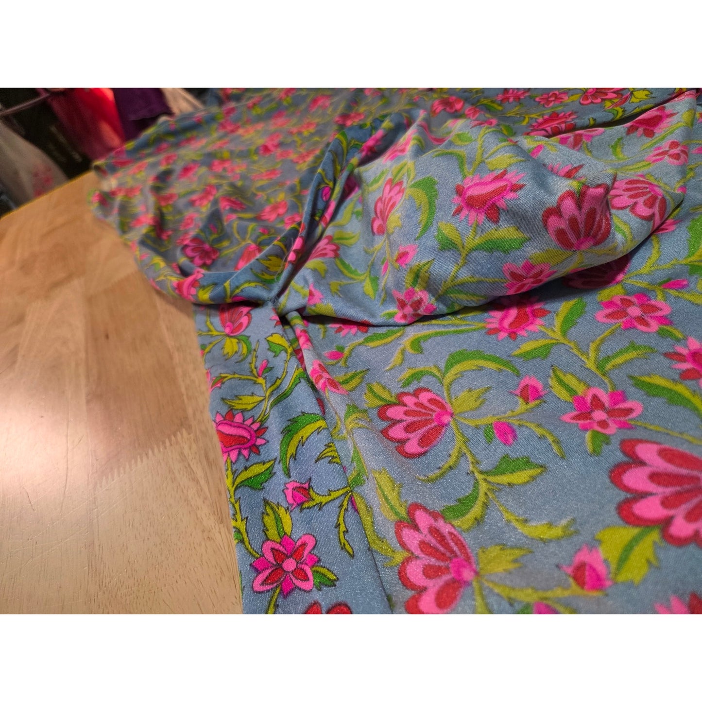 Vintage Chinese Style Hand Finished Neon Pink Blue Floral Sleeveless Maxi Dress