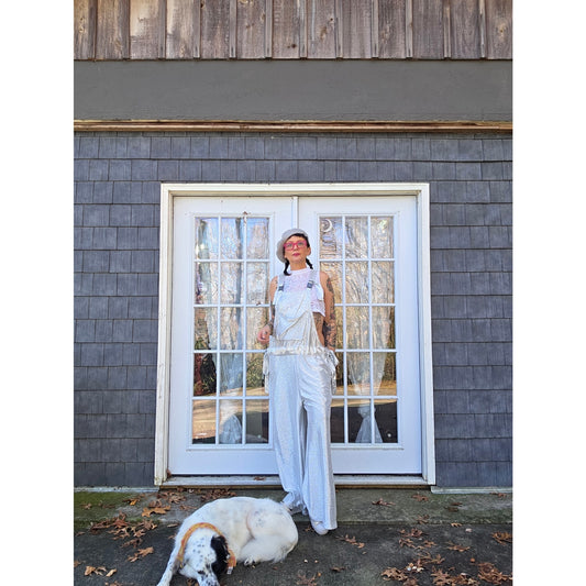 Douf. Silver stretch wide leg raver overalls adjustable One Size 1 of 1 Handmade