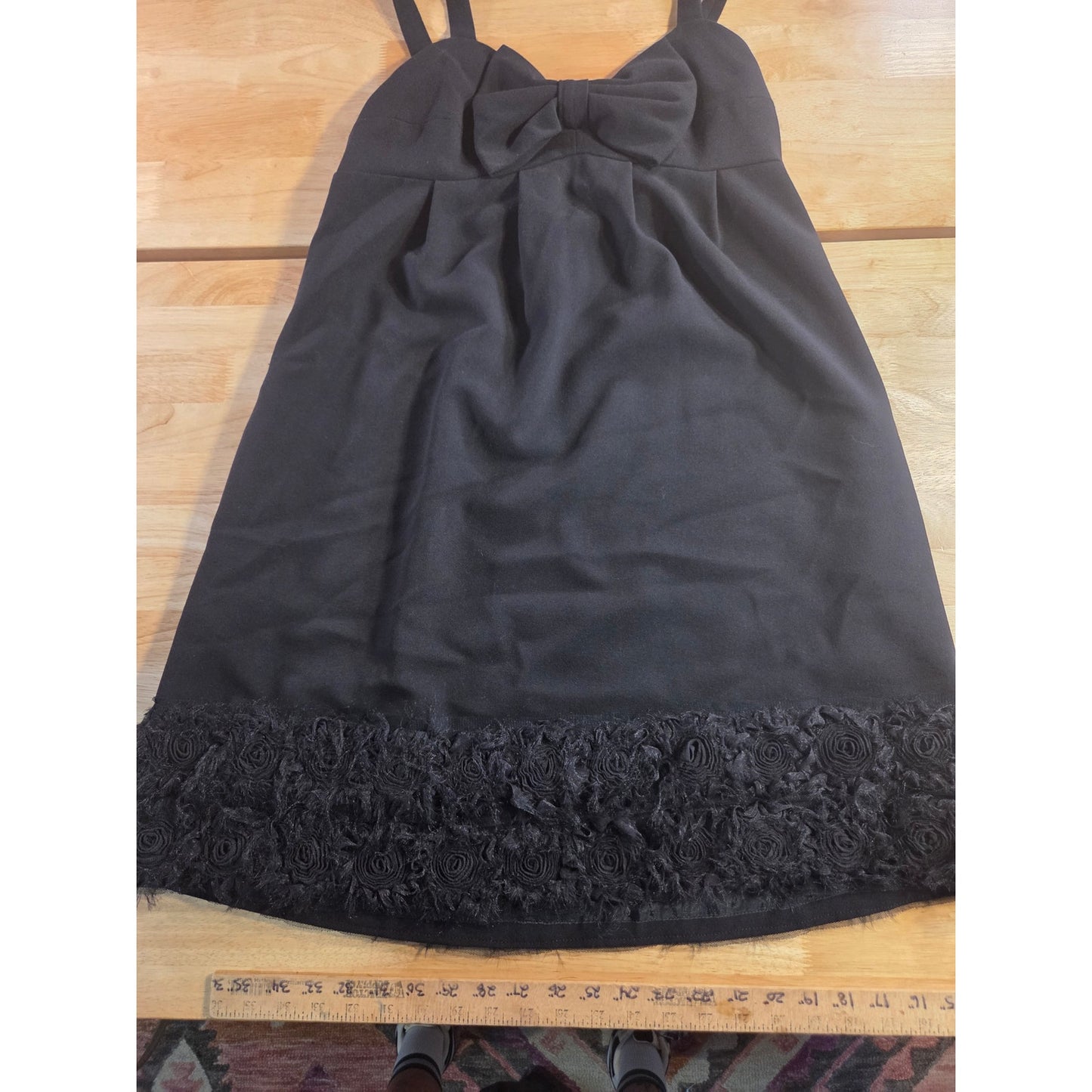 Sara Campbell Little Black Dress Adjustable Straps Floral Detail Size 6