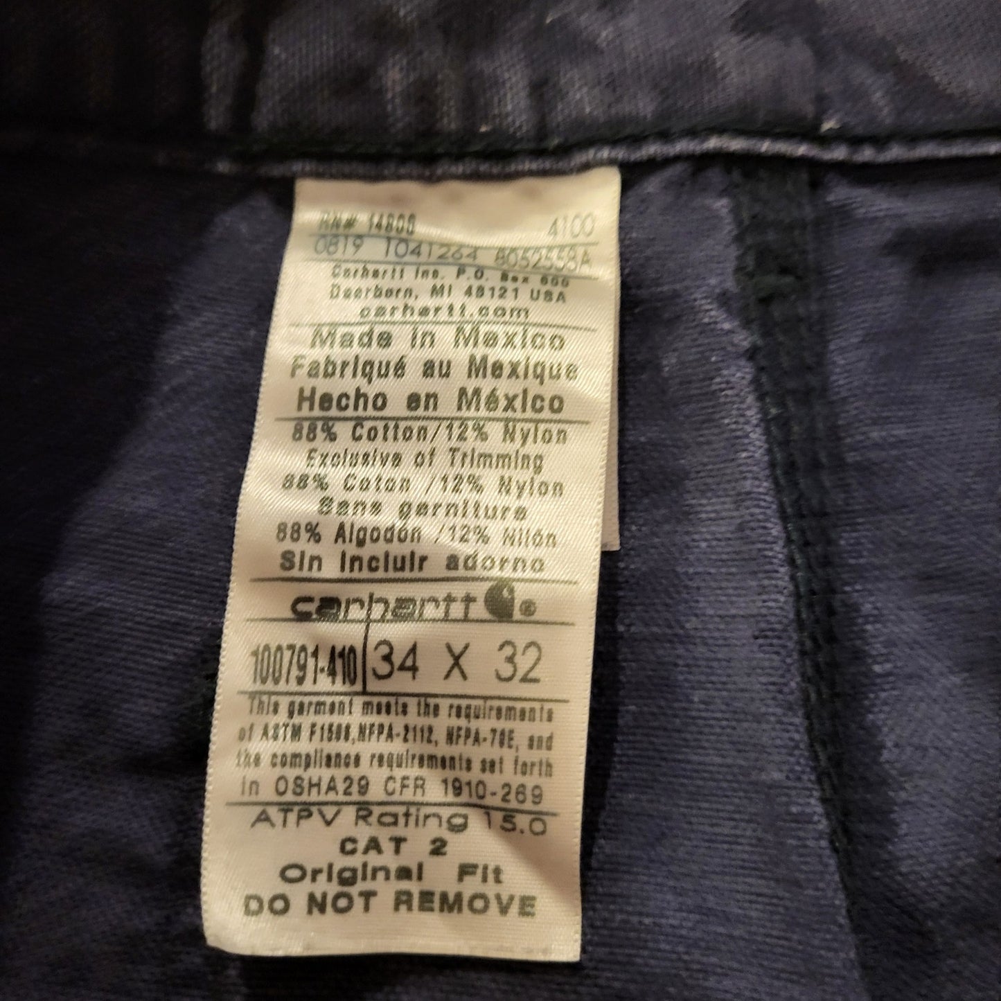Carhartt Cat 2 2112 Fire Resistant Blue Work Pants 34x32 Lived In Distressing