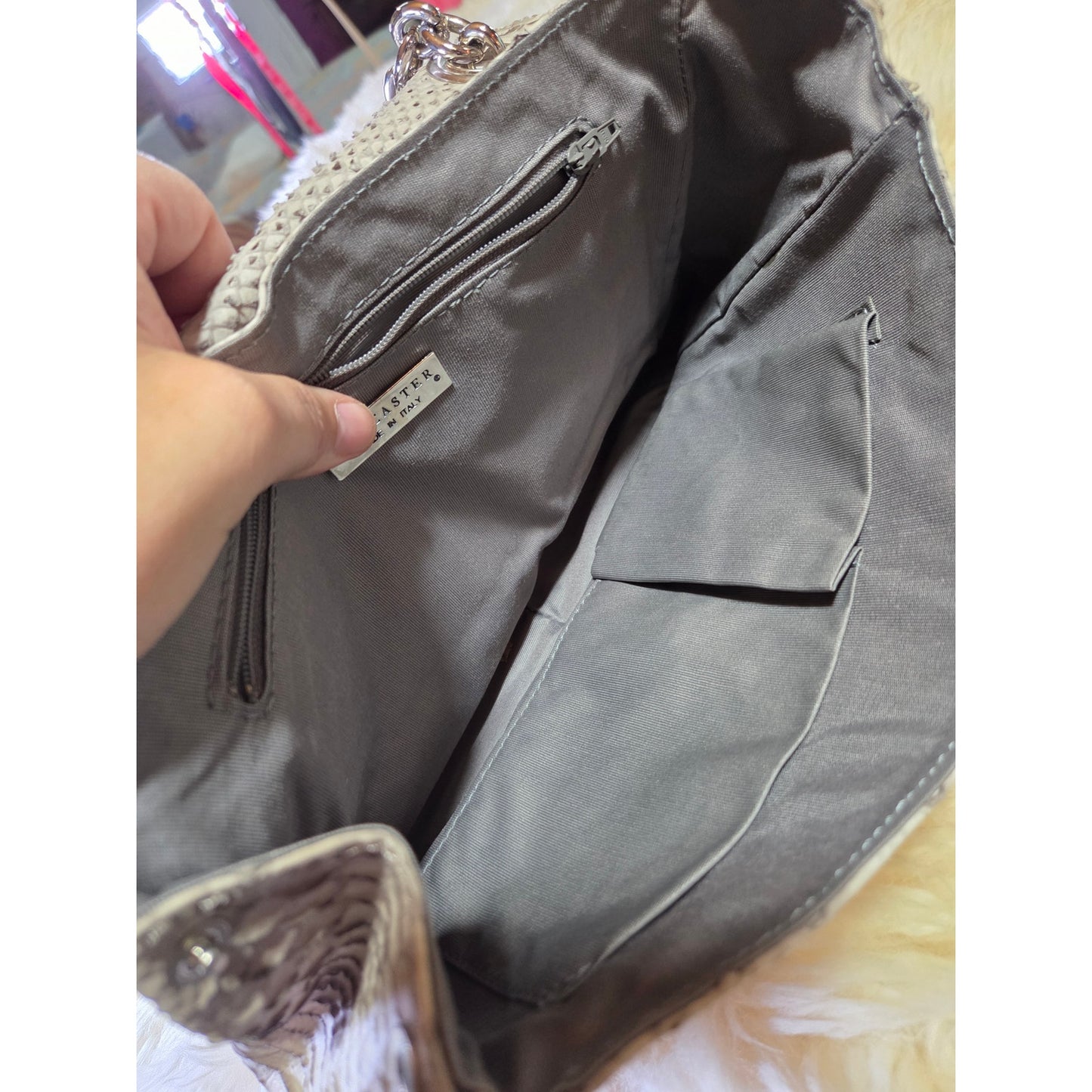 Doncaster Made IN Italy GRAY Alligator Bag Silver Chain Hardware 8" X 12"