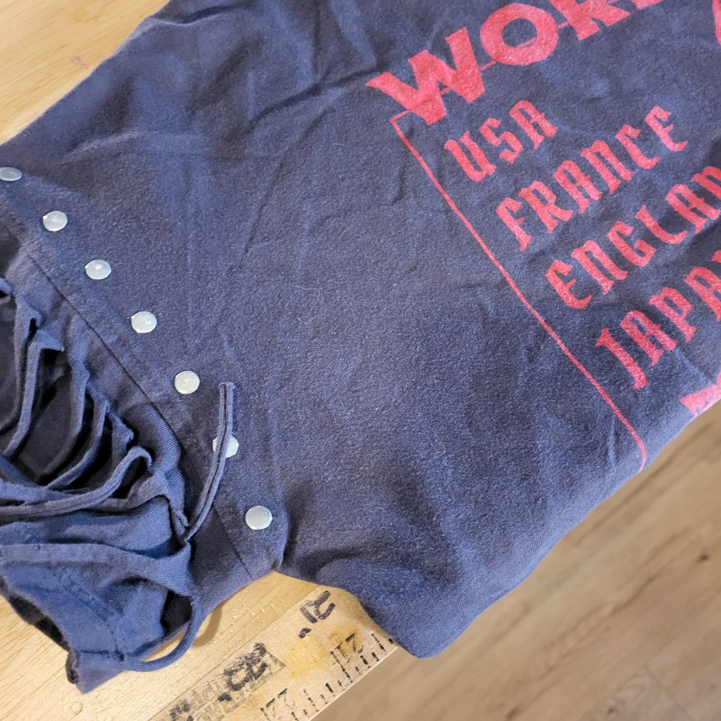 VibeN' Rock & Roll T-shirt Fringe Gray Short Sleeve Cropped Studded M