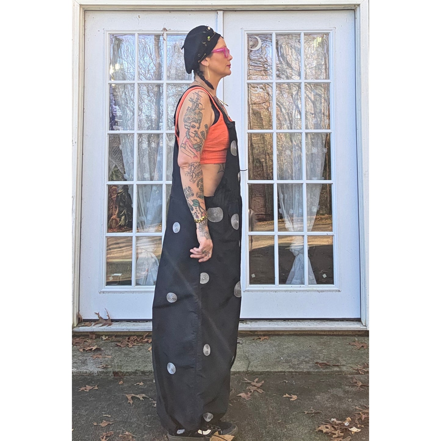 Douf. Black Nylon Wide Leg Rave Overalls Pockets Adjustable hem handmade 1 of 1