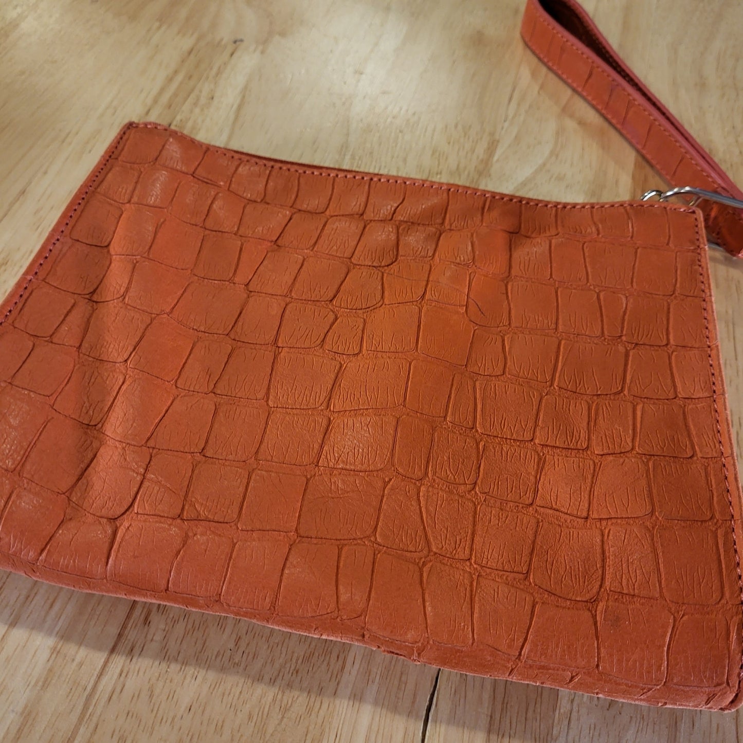 Talbots Pink Crocodile Leather Wristlet Bag Clutch Purse