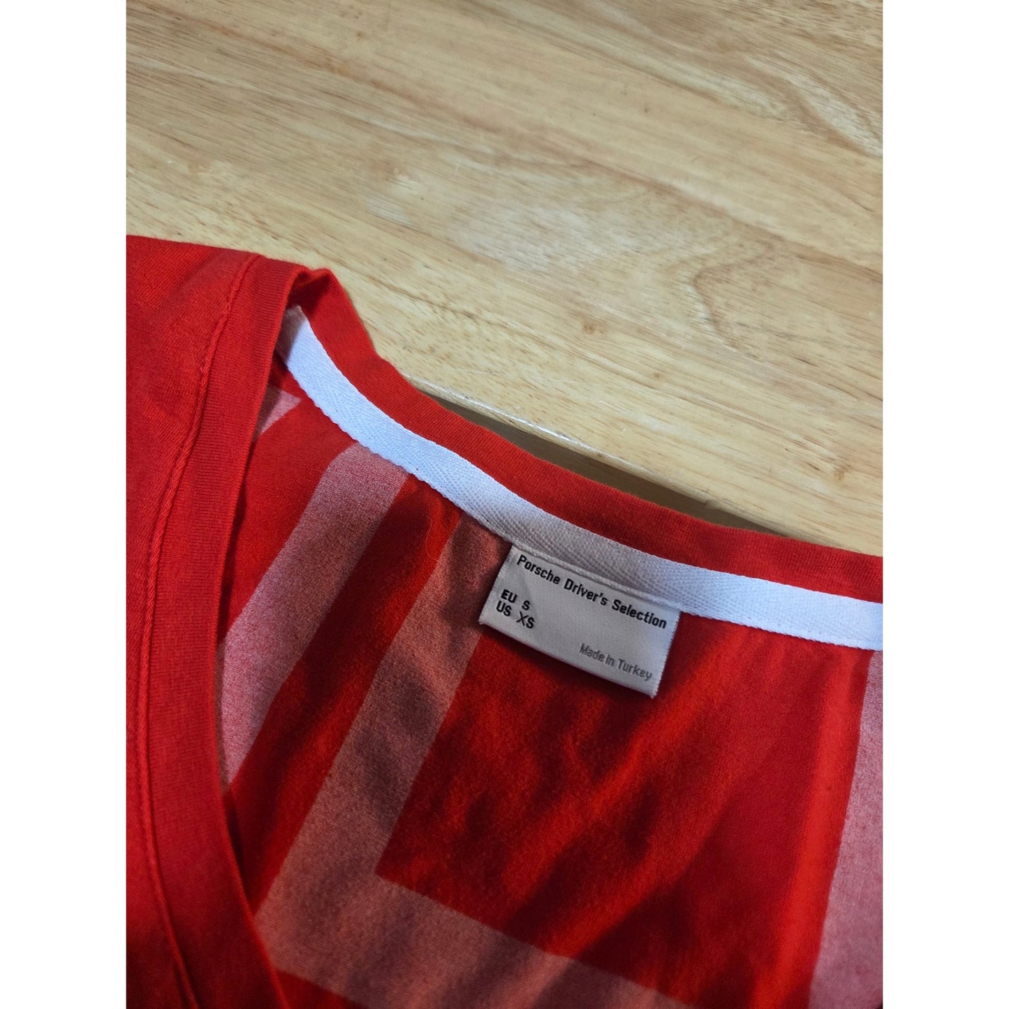Porsche red cap sleeve v-neck women's t-shirt graphic print white logo small