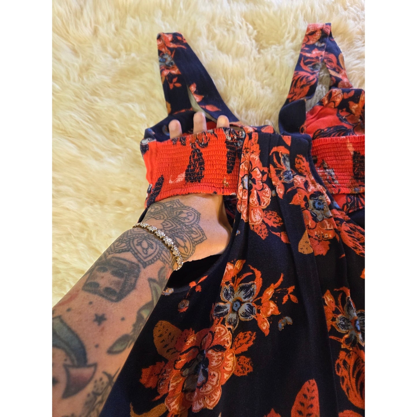 Free People blue orange sleeveless floral dress cut out detail mini short xs