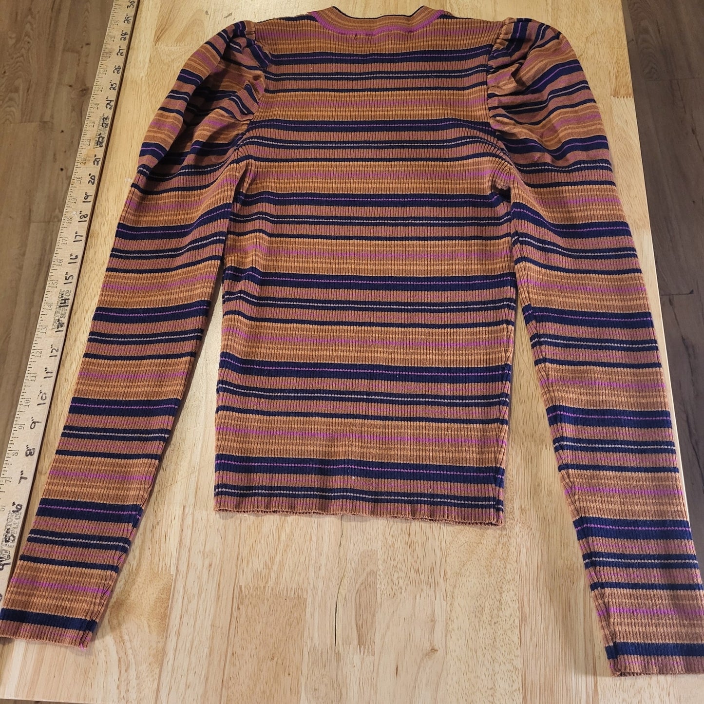 Flying Tomato Retro Orange Purple Striped Sweater Puff Long Sleeve Viscose Large