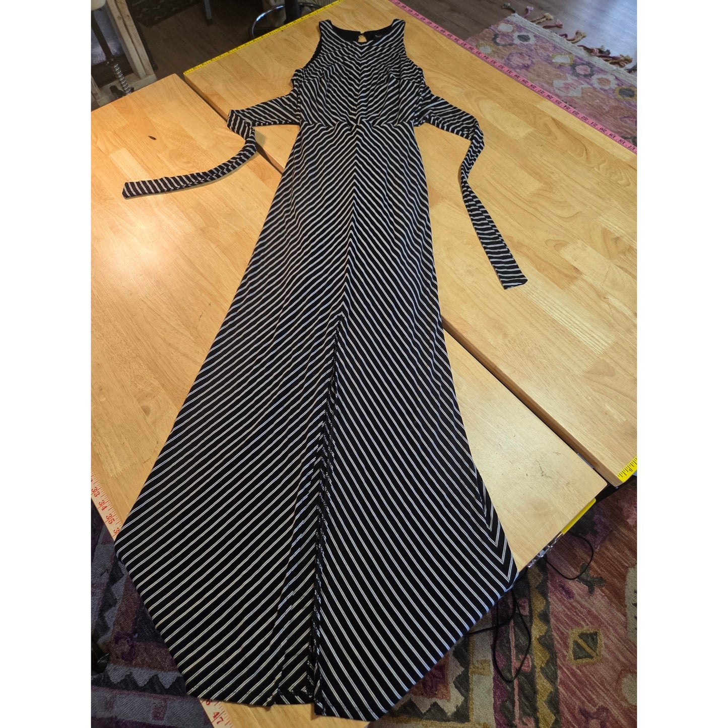 White House Black Market sleeveless jersey knit bias stripe black xxs white maxi