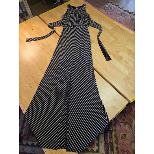 White House Black Market sleeveless jersey knit bias stripe black xxs white maxi