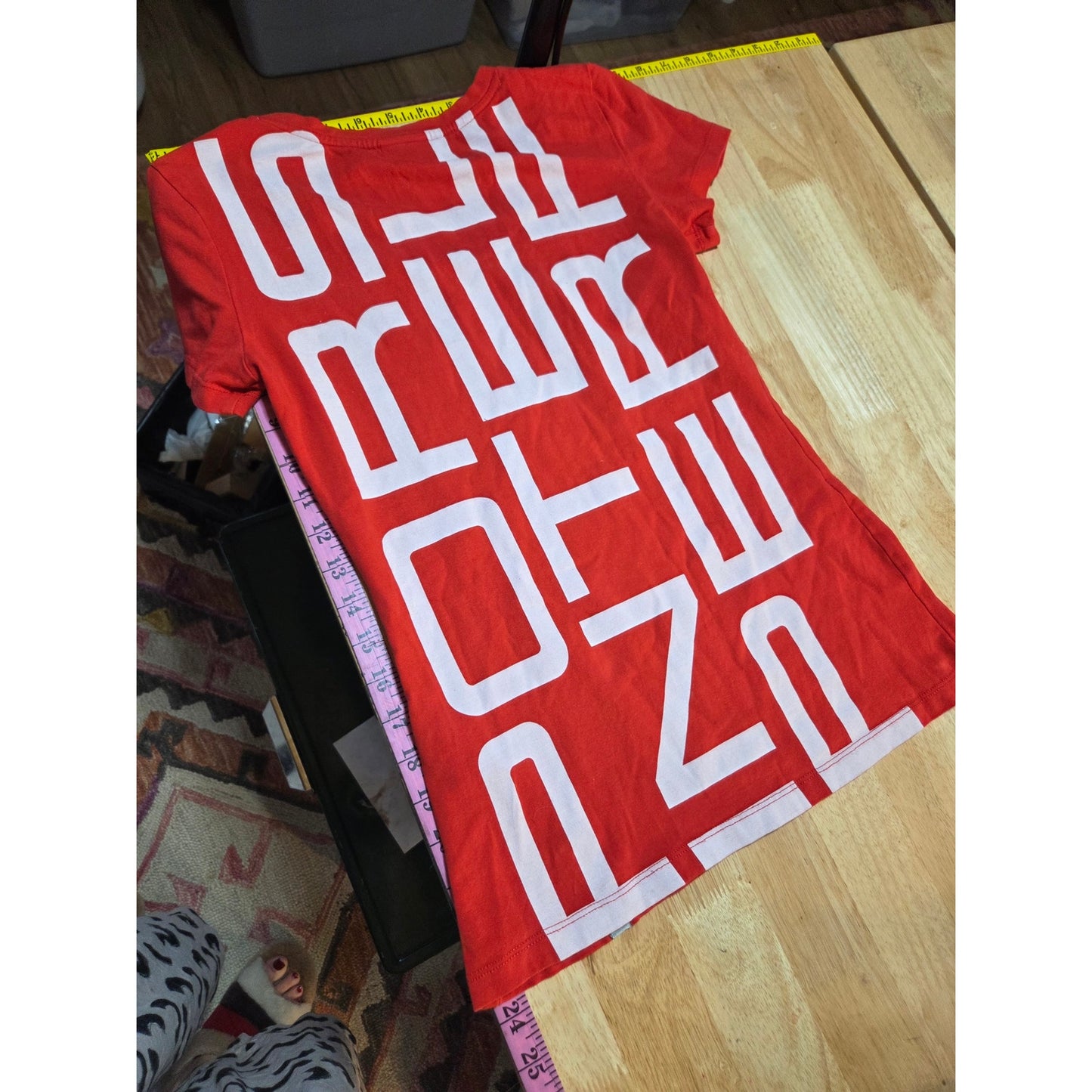 Porsche red cap sleeve v-neck women's t-shirt graphic print white logo small