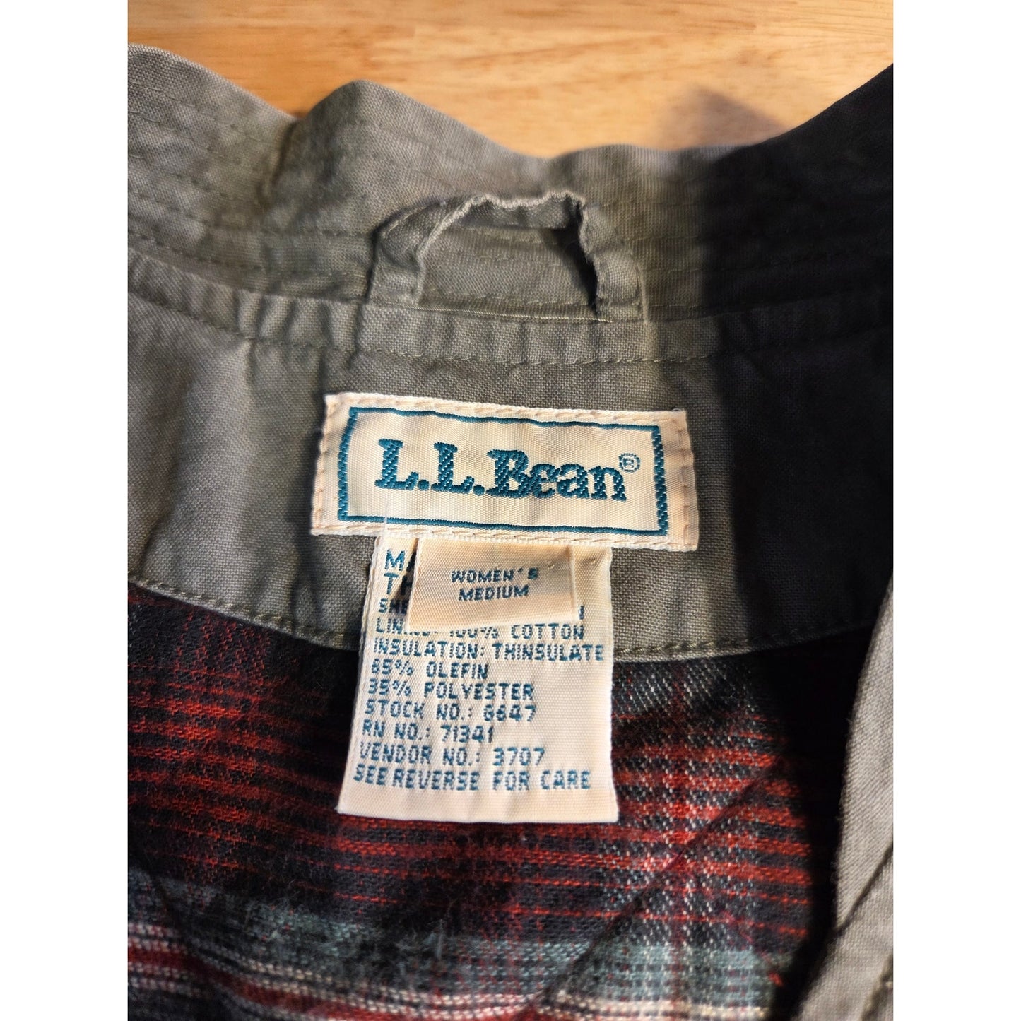 L. L. Bean Vintage Flannel Lined Army Green Hunting Vest 100% Cotton SZ Medium