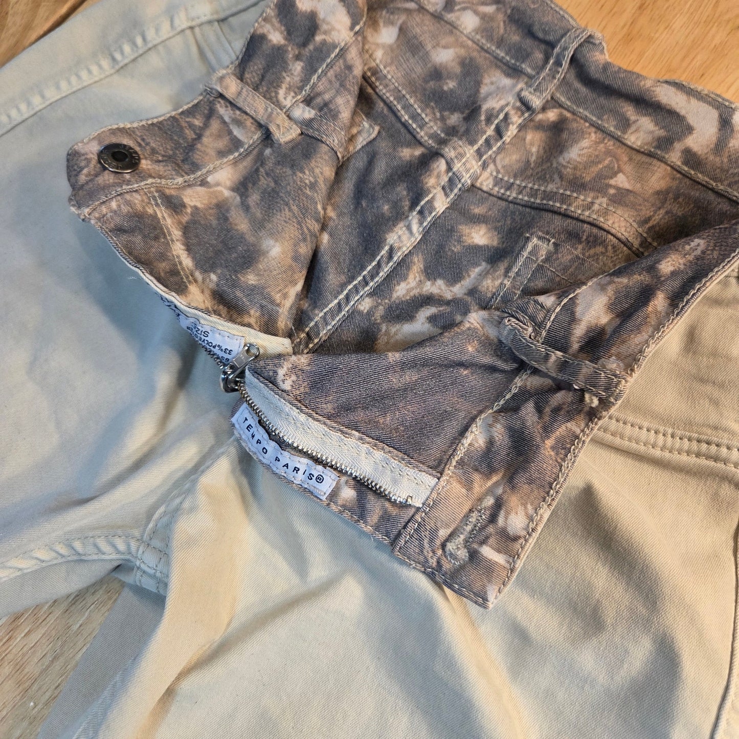 Tempo Paris Cotton Blend XL/42 Reversable Khaki Animal Print Straight Leg Pants
