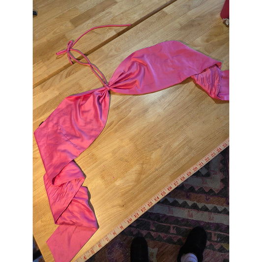 Princess Polly Pink stretch Satin halter Bando top tie back tie neck US 12