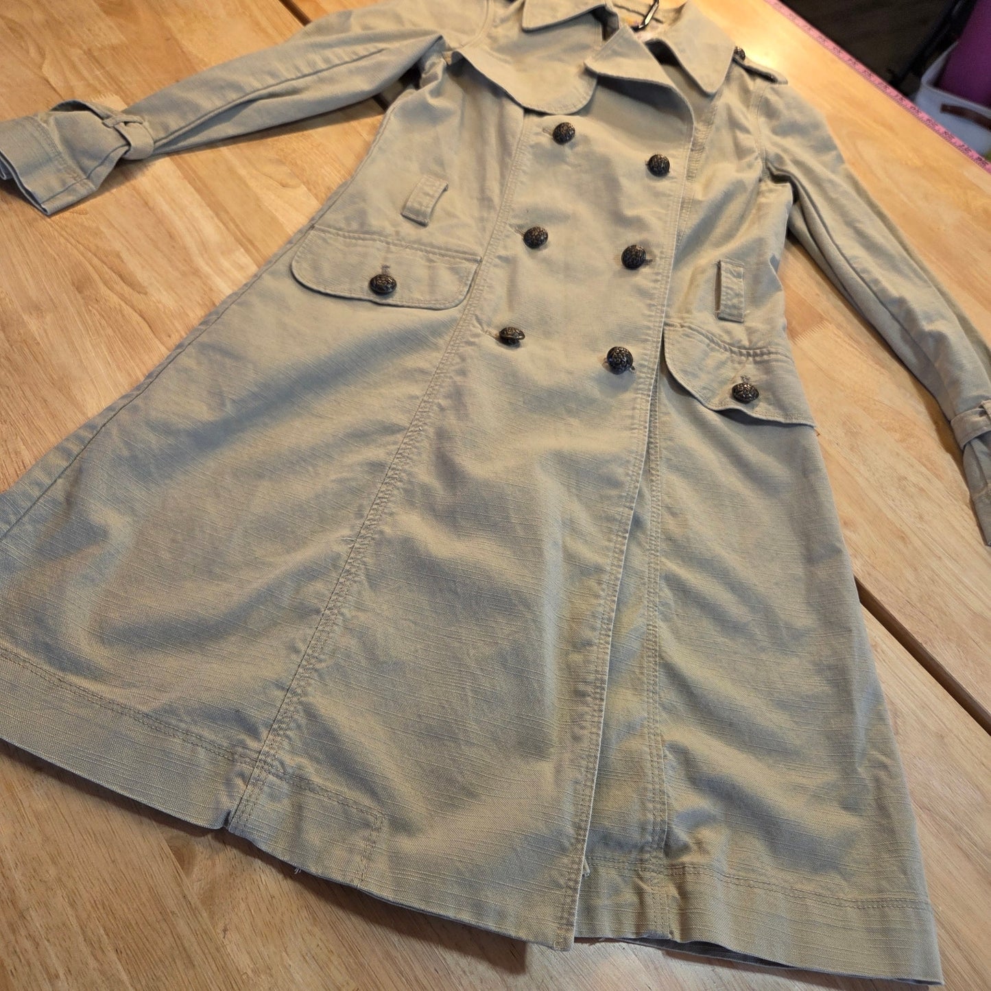 Orsay khaki denim double-breasted midi length trench Brown buttons 100% cotton