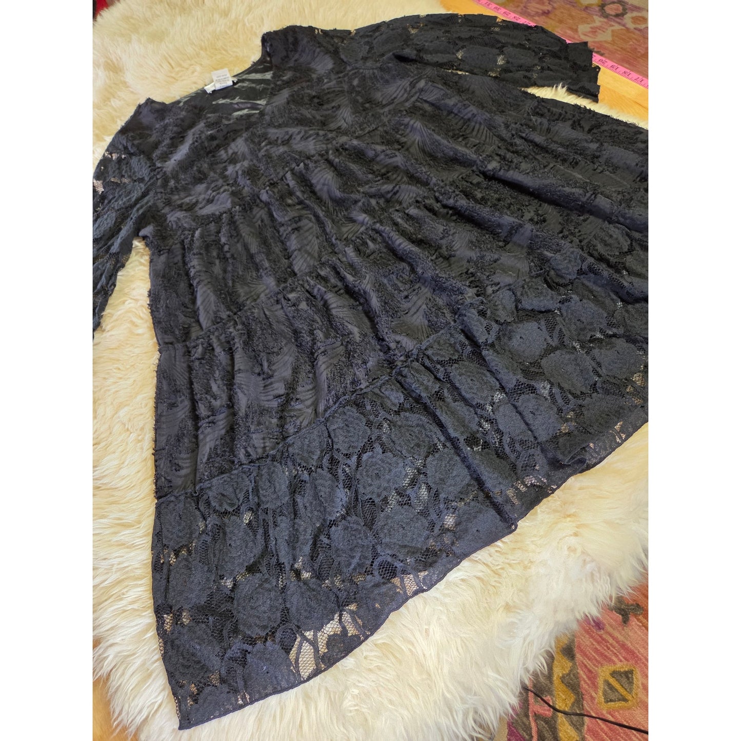 Paisley Vine black lace satin lined bell sleeve a line goth dress v-neck xl