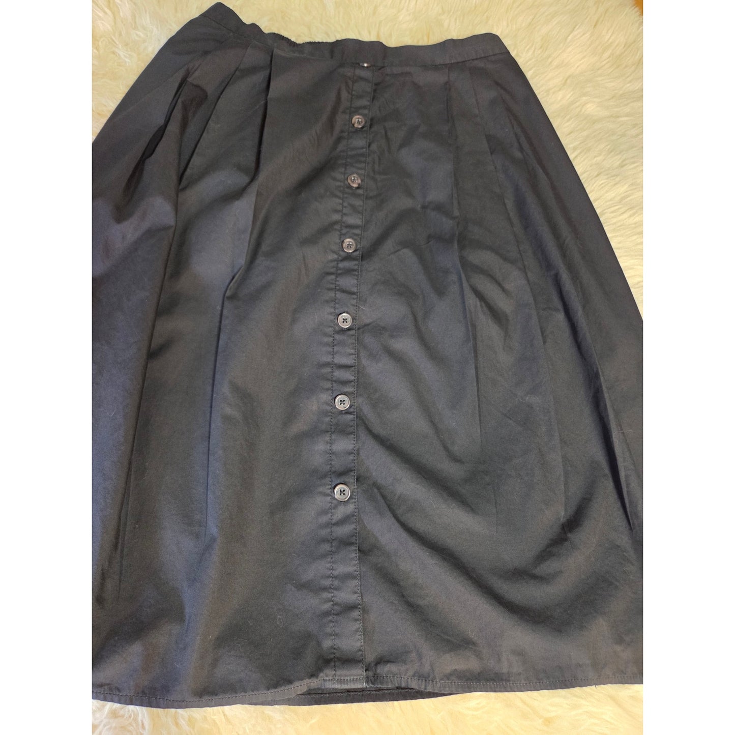 Banana Republic Black Cotton A Line Elastic Waist Skirt Button Pockets Large