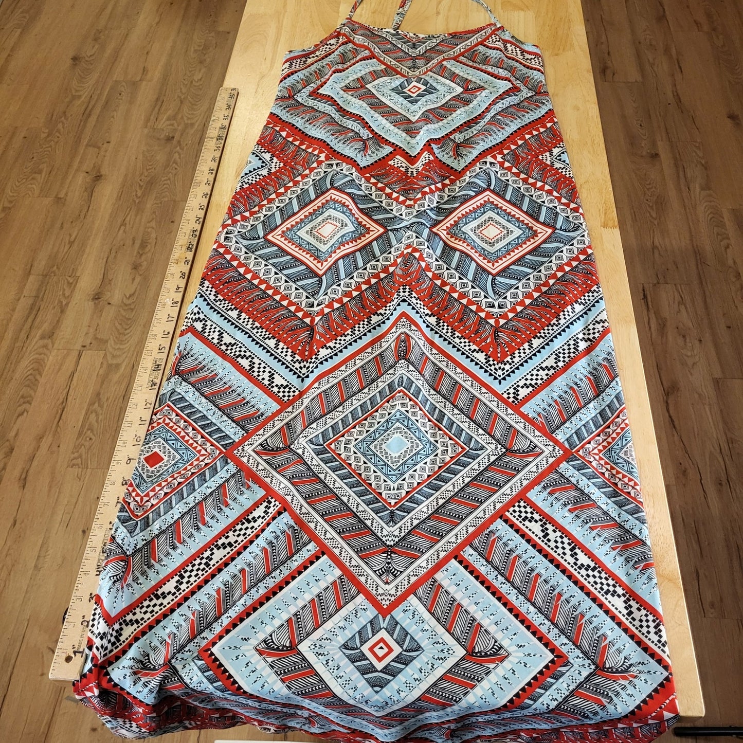 Pearle 88 Spaghetti Strap Racer Back Geometric Print Maxi Dress Medium