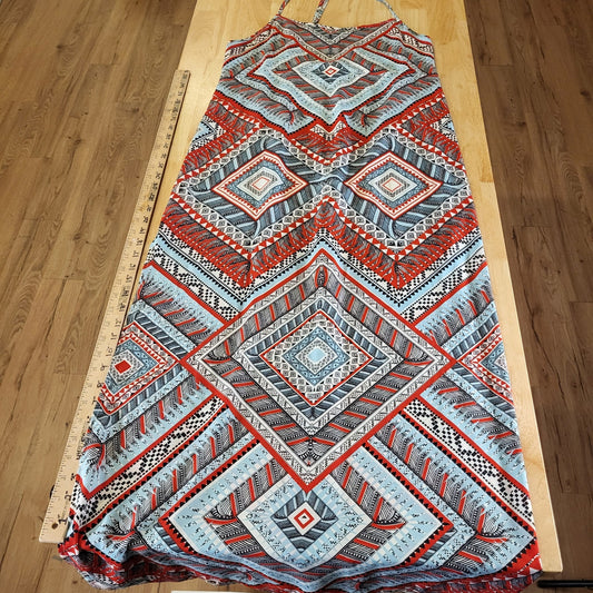 Pearle 88 Spaghetti Strap Racer Back Geometric Print Maxi Dress Medium
