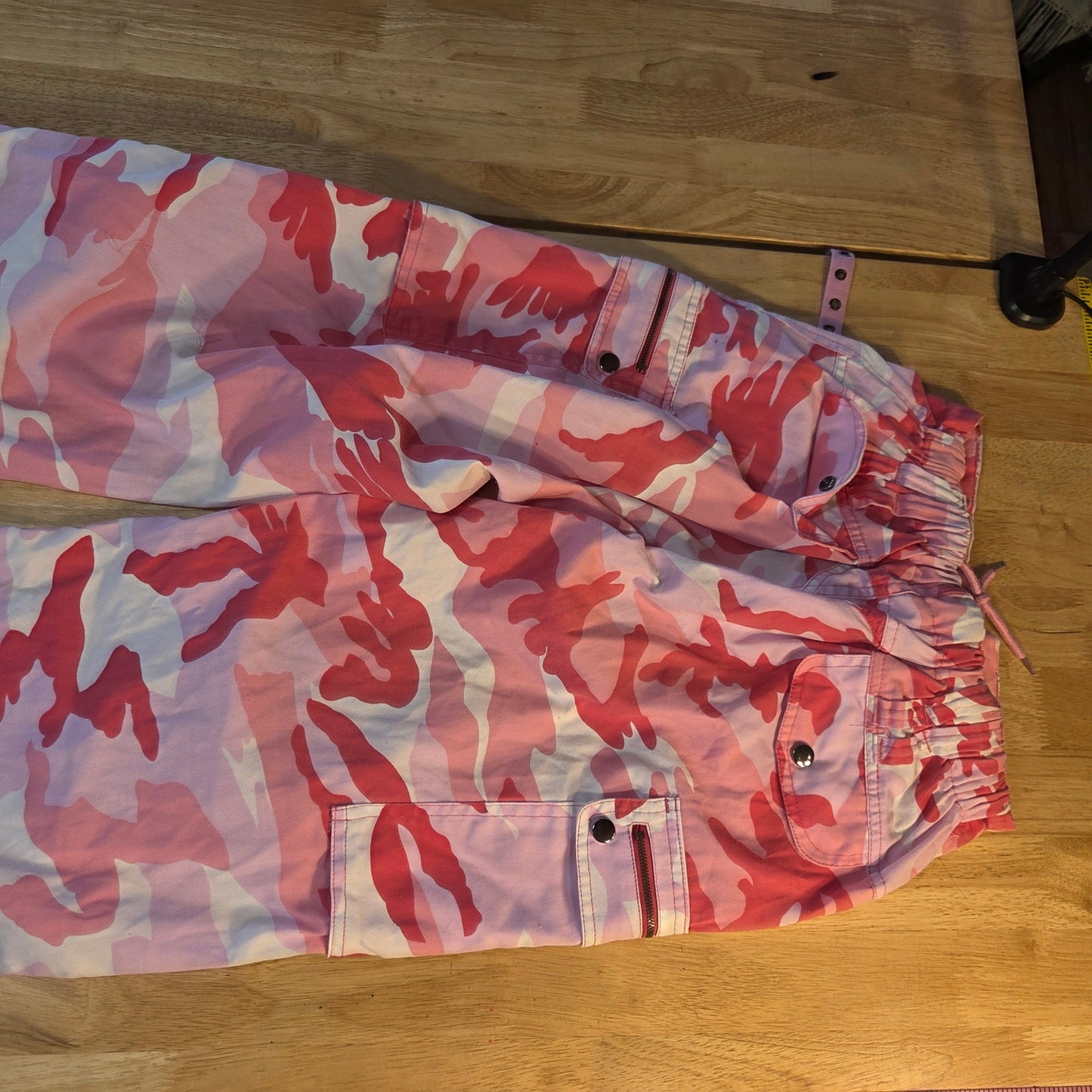 Riflessi pink camouflage Raver pants bondage straps wide leg adjustable 2XL