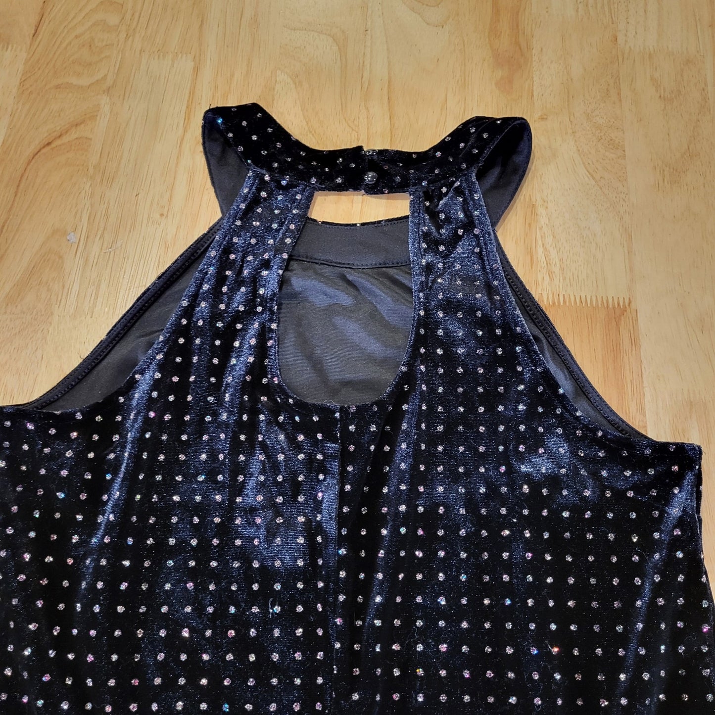Candie's Black Velvet Sparkle Dotted Sleeveless Mini Dress Keyhole Back M