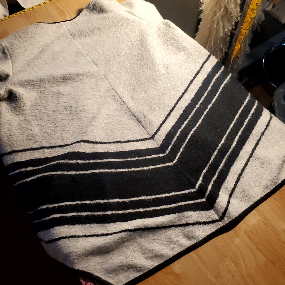 Elevenses size medium wool blend asymmetrical hem gray and black striped jacket