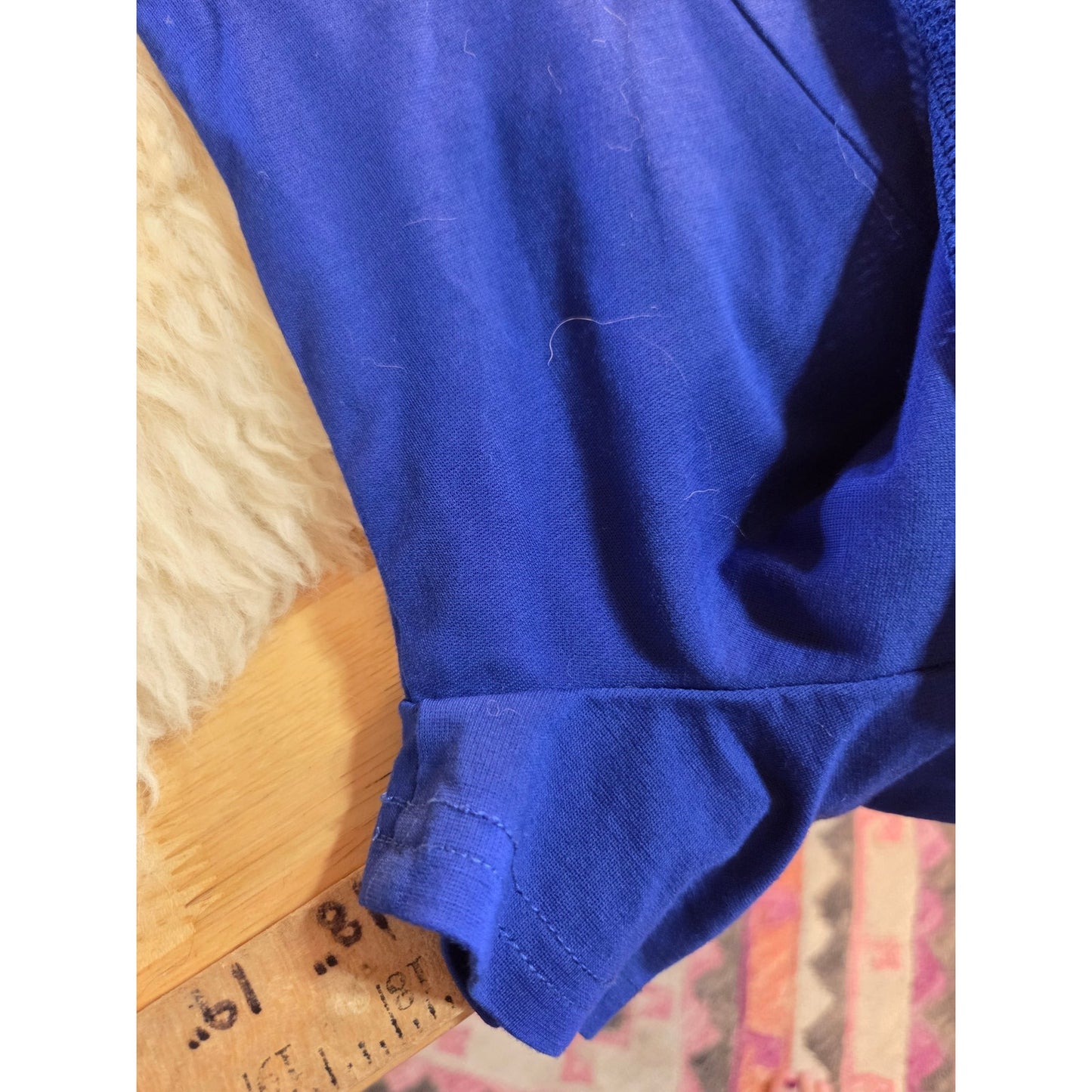 Cartise blue rayon blend jersey knit dress mesh cut out shoulder zipper gold 8