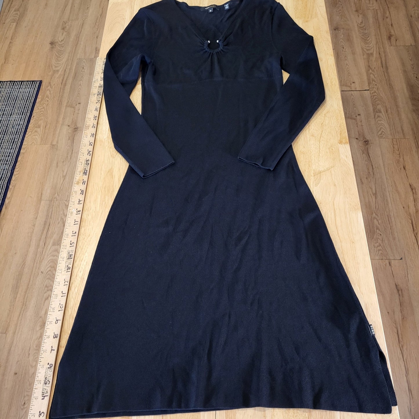 BCBGMAXAZRIA Black Maxi Bodycon Long Sleeve Dress Silver Circle Bust M
