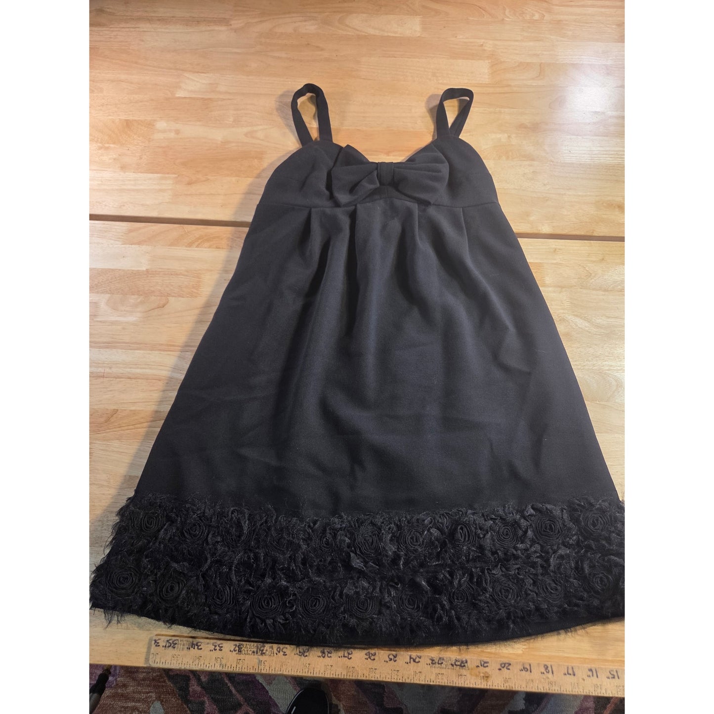 Sara Campbell Little Black Dress Adjustable Straps Floral Detail Size 6