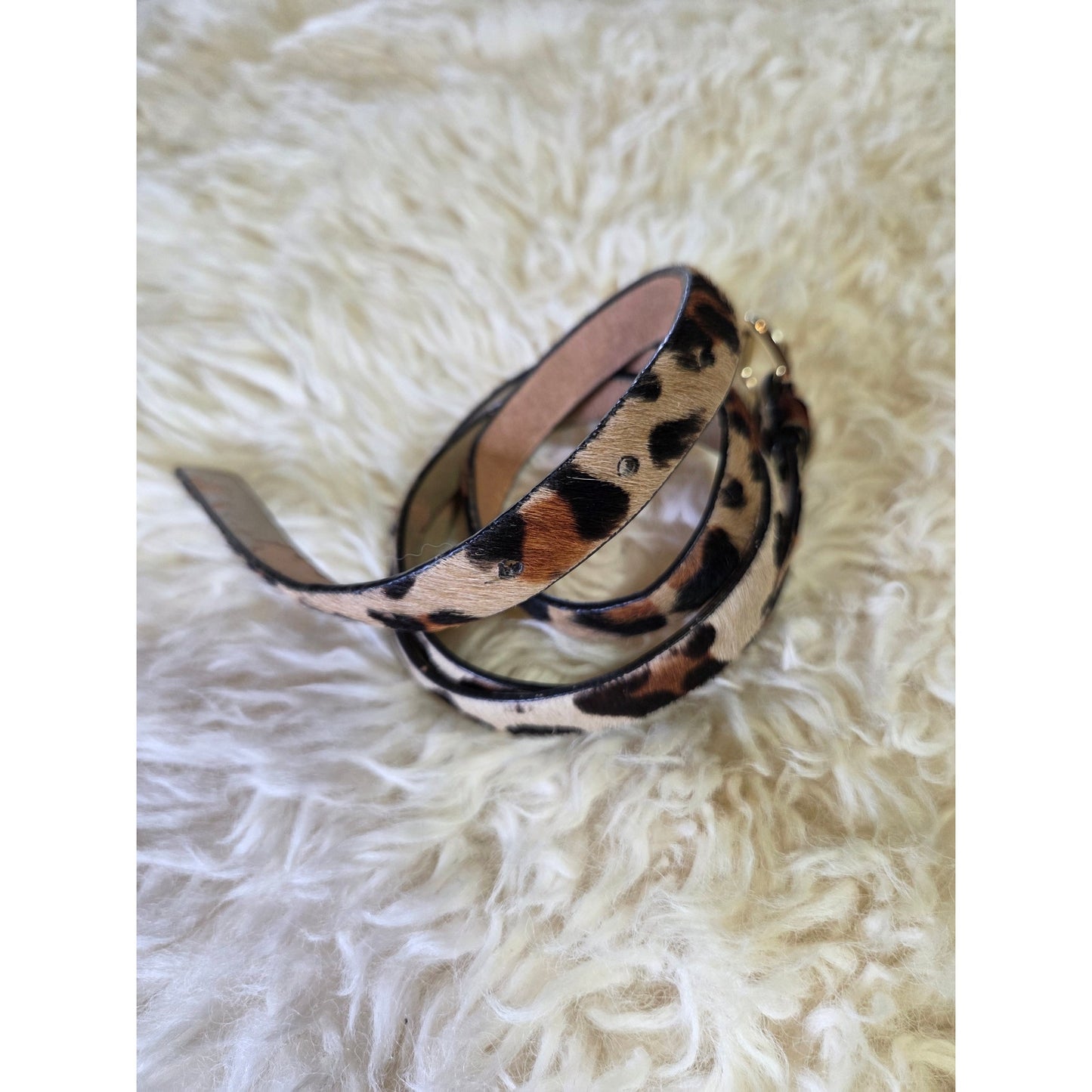 Leopard print calfskin belt half inch gold Hardware 42" Long
