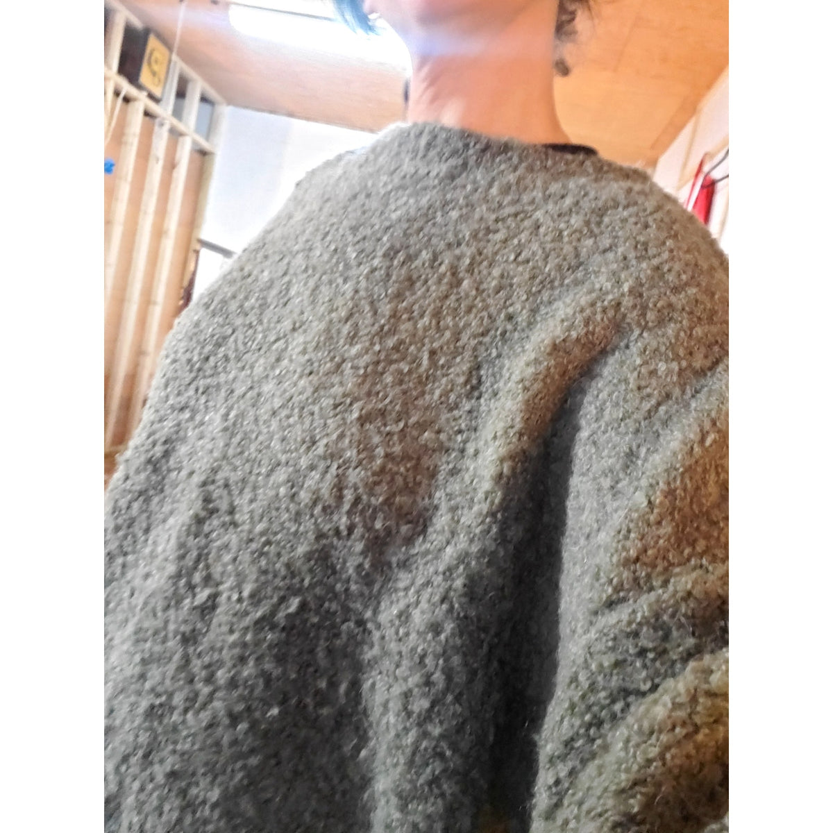 Paper label forest green oversized balloon sleeve sweater slouchy medium