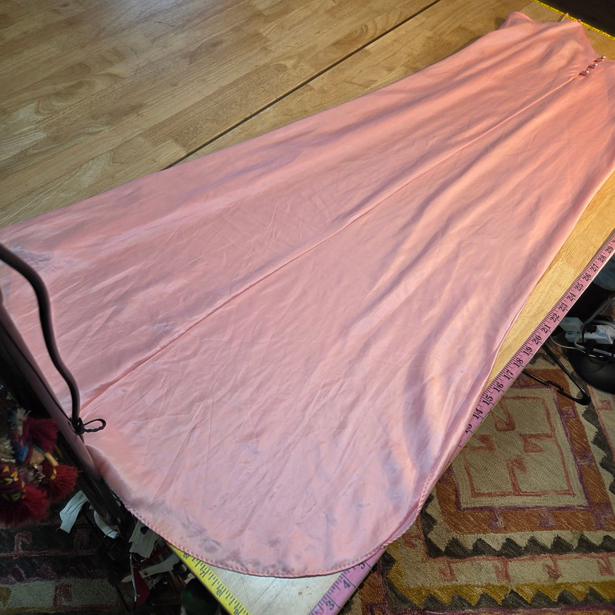 Repose vintage pink Satin nightgown spaghetti strap Pearl button detail large