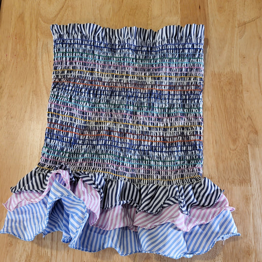 DO+BE Sheered Elastic Tube Top Colorful Striped Ruffle Cotton 15" Long 12" bust