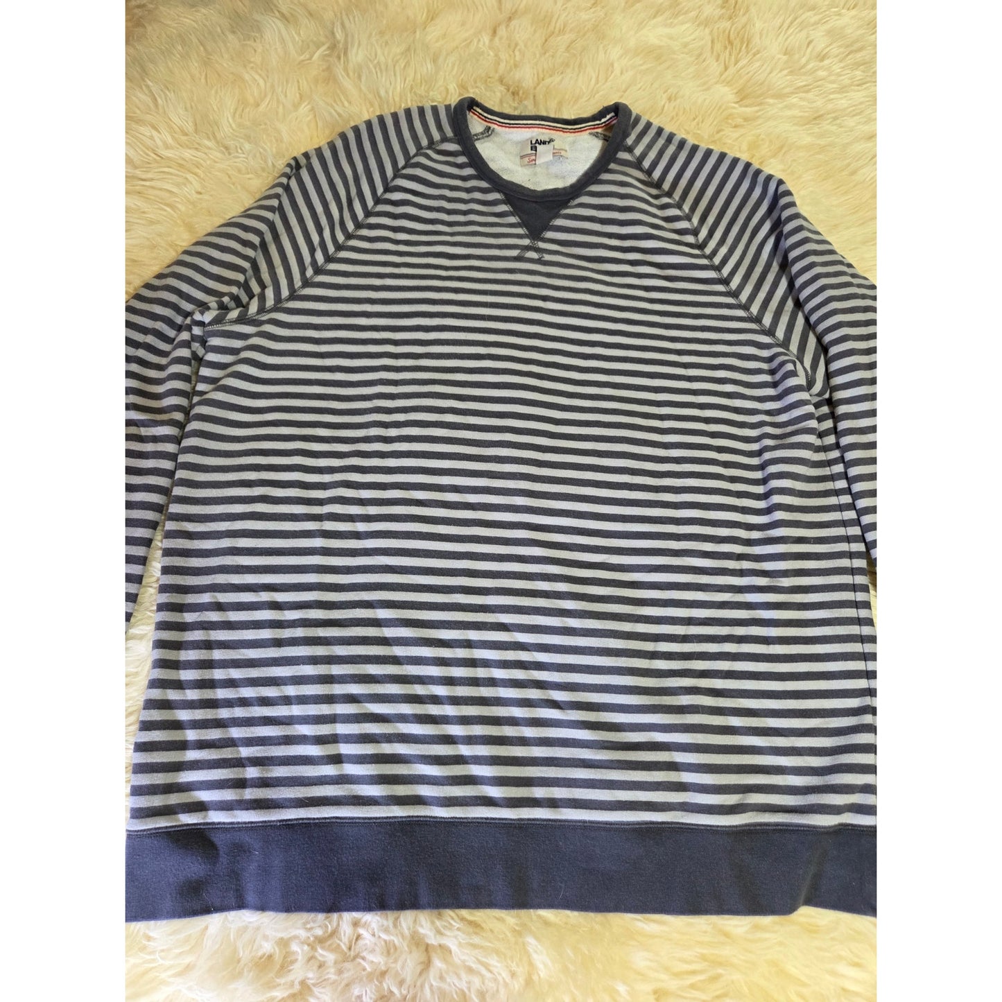 Land's End Serious Sweats Gray Striped Pullover Sweatshirt Jersey Knit Thick XL