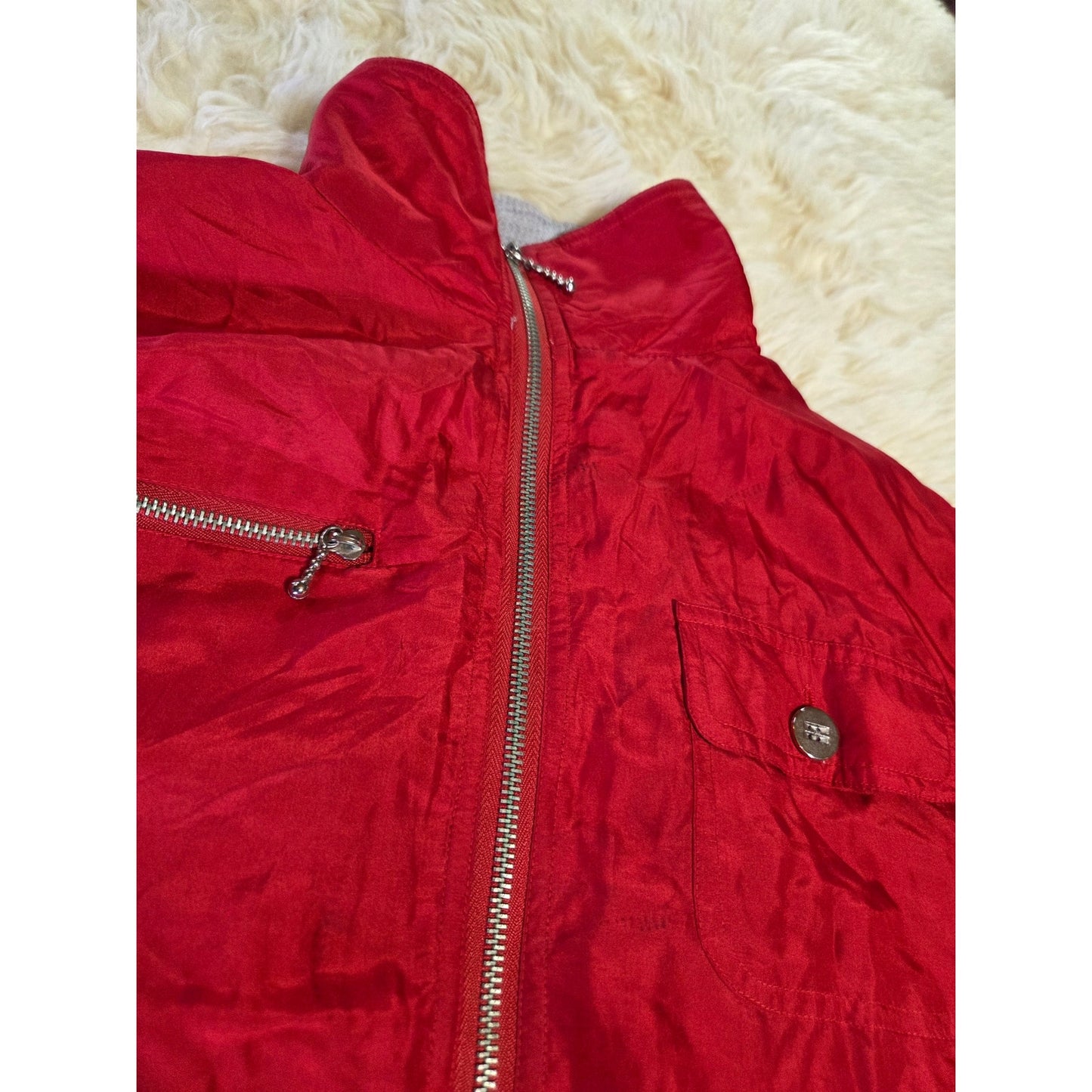 Vintage Silk Saint John's Bay SILK red Wind Breaker waffle Heather cuff P Small
