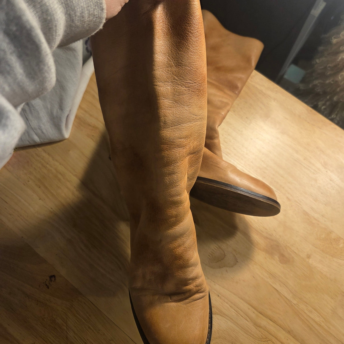 Free People camel soft leather block heel boots size 39