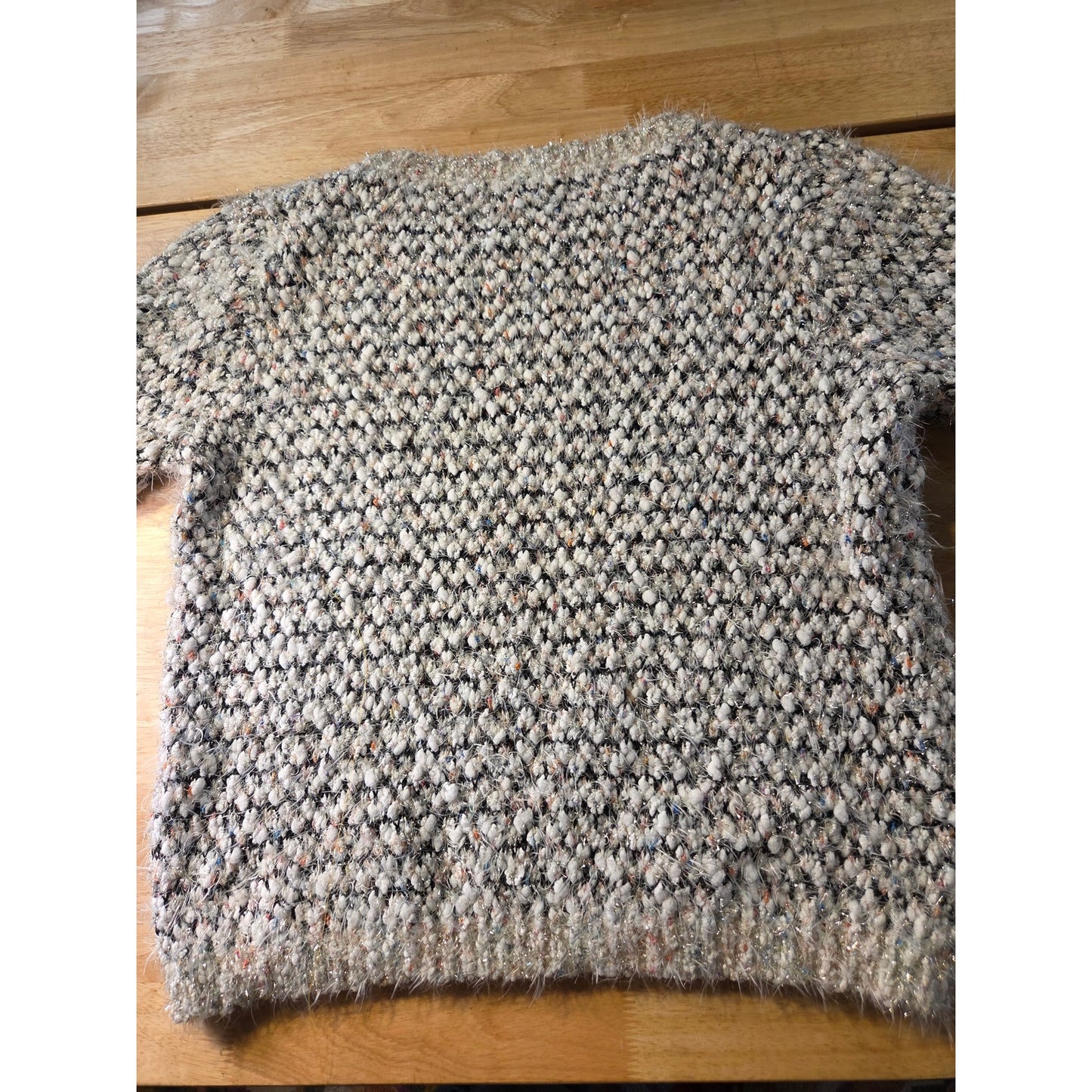 Lauren Michelle Petite PXL Chunky Metallic Knit Sweater Silver Black White