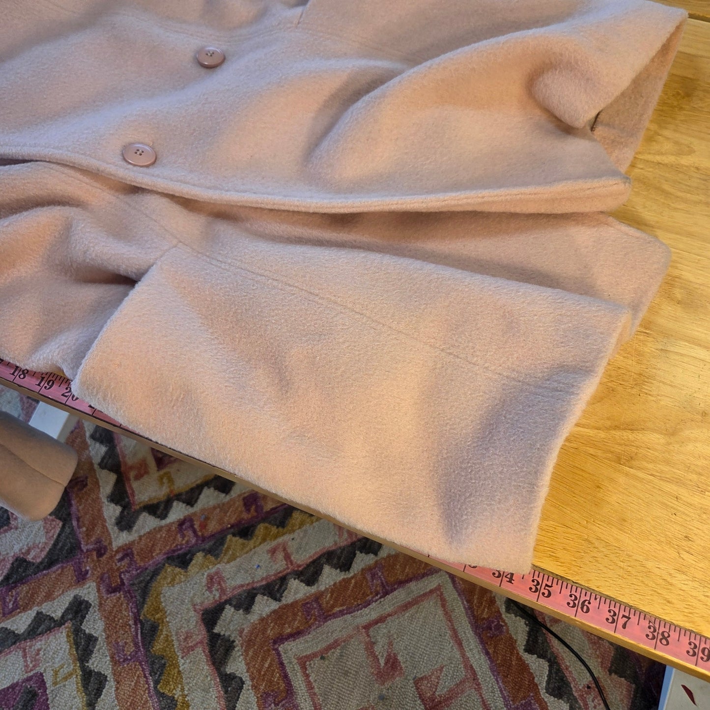 Leaventhal Kingston New York pink vintage wool midi jacket large shoulder pocket