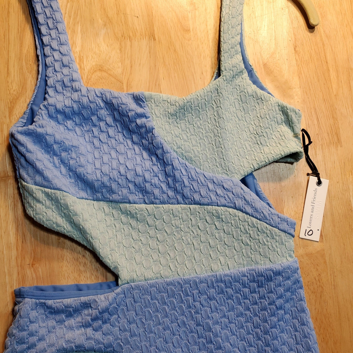 Lovers and Friends Blue Waffled Two Toned Swim Dress Bodycon Sleeveless Small