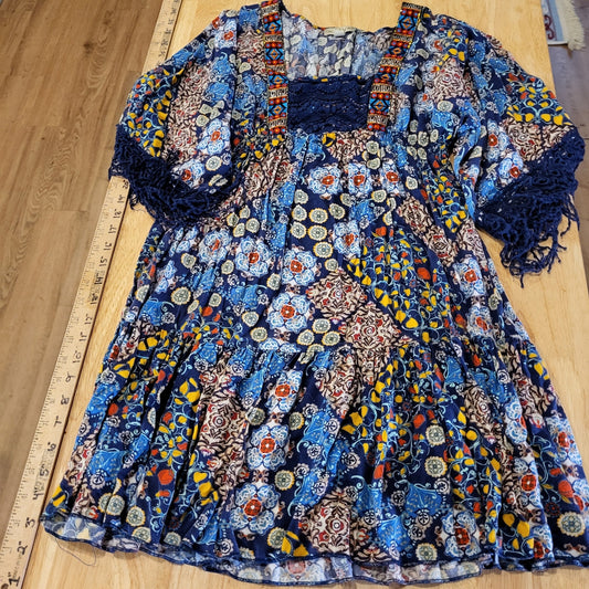 Live and Let Live Bohemian Dress Fringe Sleeve Size Small