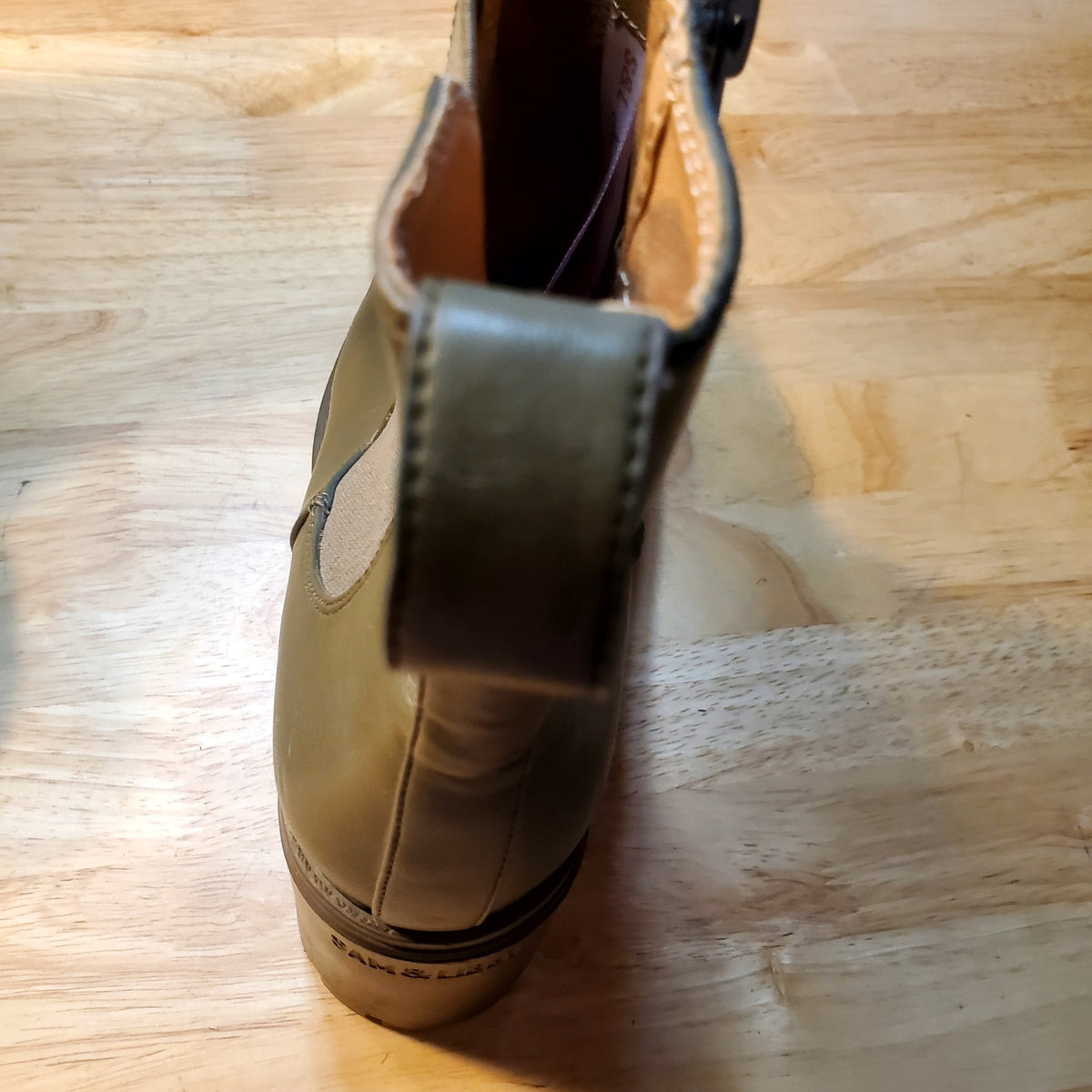 Sam & Libby Size 7.5 Green Side Zip Heeled Boots Elastic Ankle