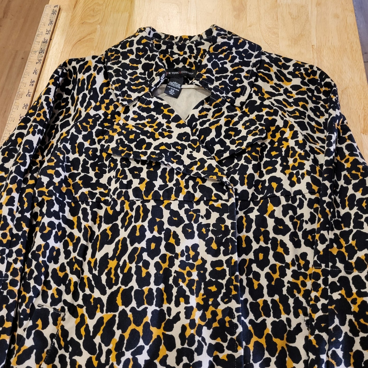 New York & Company 100% cotton leopard print midi  coat jacket denim x-small