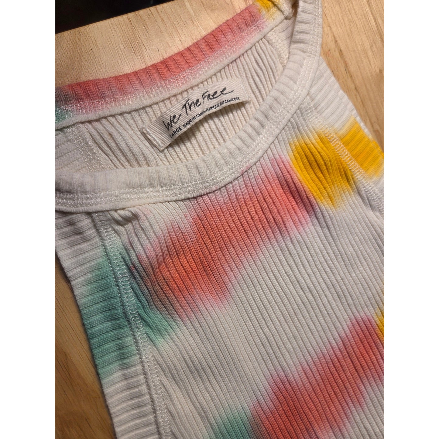 Free People Rainbow Tie Dye Strip Ribbed Knit Jersey Tank Top 12"p2p L