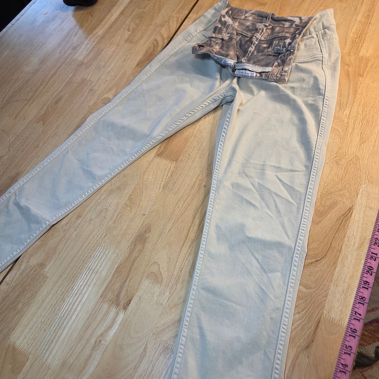 Tempo Paris Cotton Blend XL/42 Reversable Khaki Animal Print Straight Leg Pants
