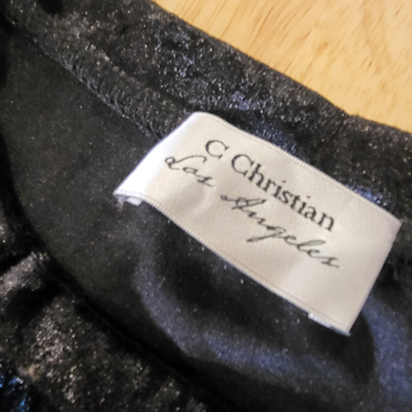 C Christian Los Angeles Black Velvet Mini Cold Shoulder Puff Sleeve 17" P2P